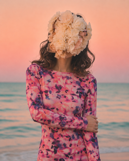 Vestido Mesh Floral transparente - detalle en modelo